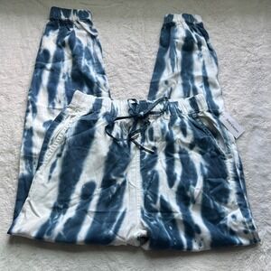 Juicy Couture Womens Blue Tie Dye Tencel Linen Joggers High Rise Pants Small NEW